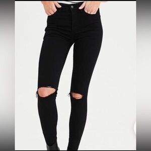 AMERICAN EAGLE 360 Super Stretch High Rise Knees Rips Black Jegging | 4